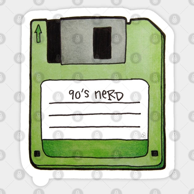 90's Nerd, Colorful - Retro Floppy Disc Drawing Sticker by Elinaana